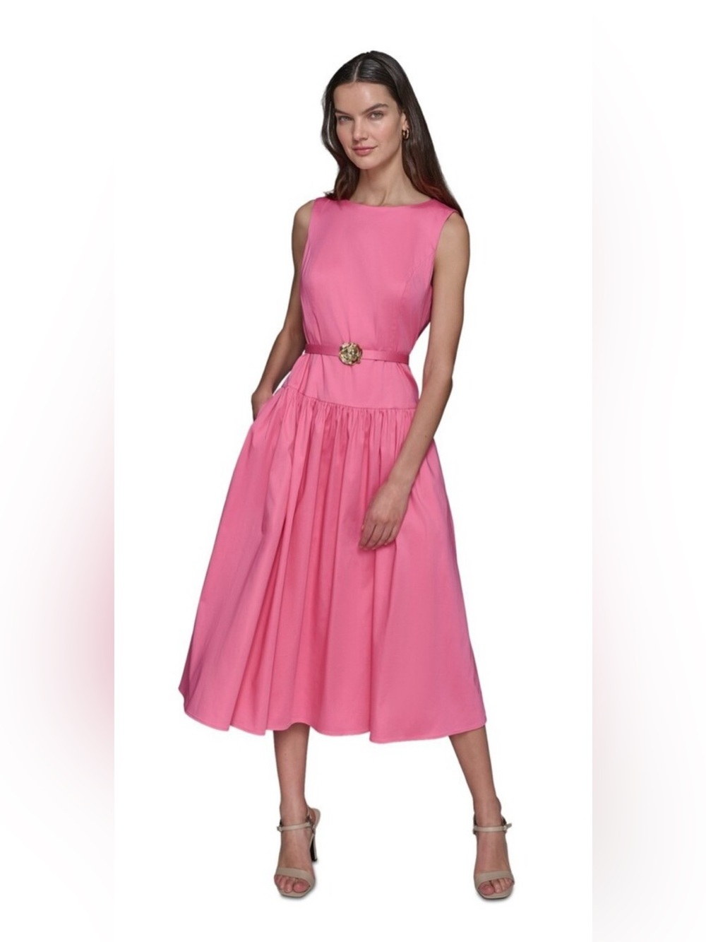 $179 KARL LAGERFELD PINK POPLIN MIDI DAY DRESS US 14